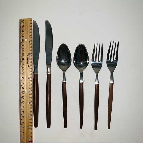 Vintage Ekco Eterna Wood handle Flatware set Mid Century Modern - Picture 5 of 8